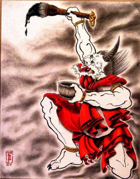 450x575 Forbidden Images Tattoo Art Studio Original Art Misc - Japanese Demon Painting