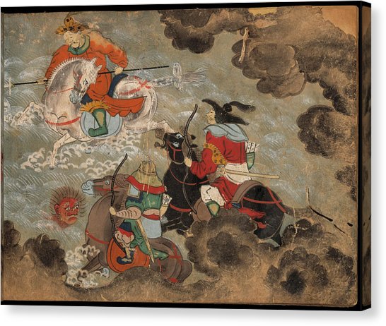 546x462 Mounted Soldiers Fighting Demons Photograph By British Library - Japanese Demon Painting