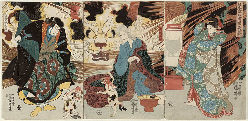 800x392 Ukiyo E Cats Felines In Japanese Art - Japanese Demon Painting