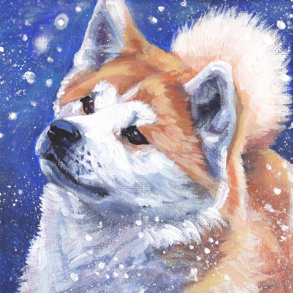 1000x1000 Japanese Akita Fine Art Painting By Lashepard Redbubble - Japanese Dog Painting