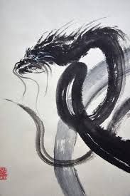 183x275 Dragon Surreal Painting Original Japanese Calligraphy Style Art - Japanese Dragon Painting