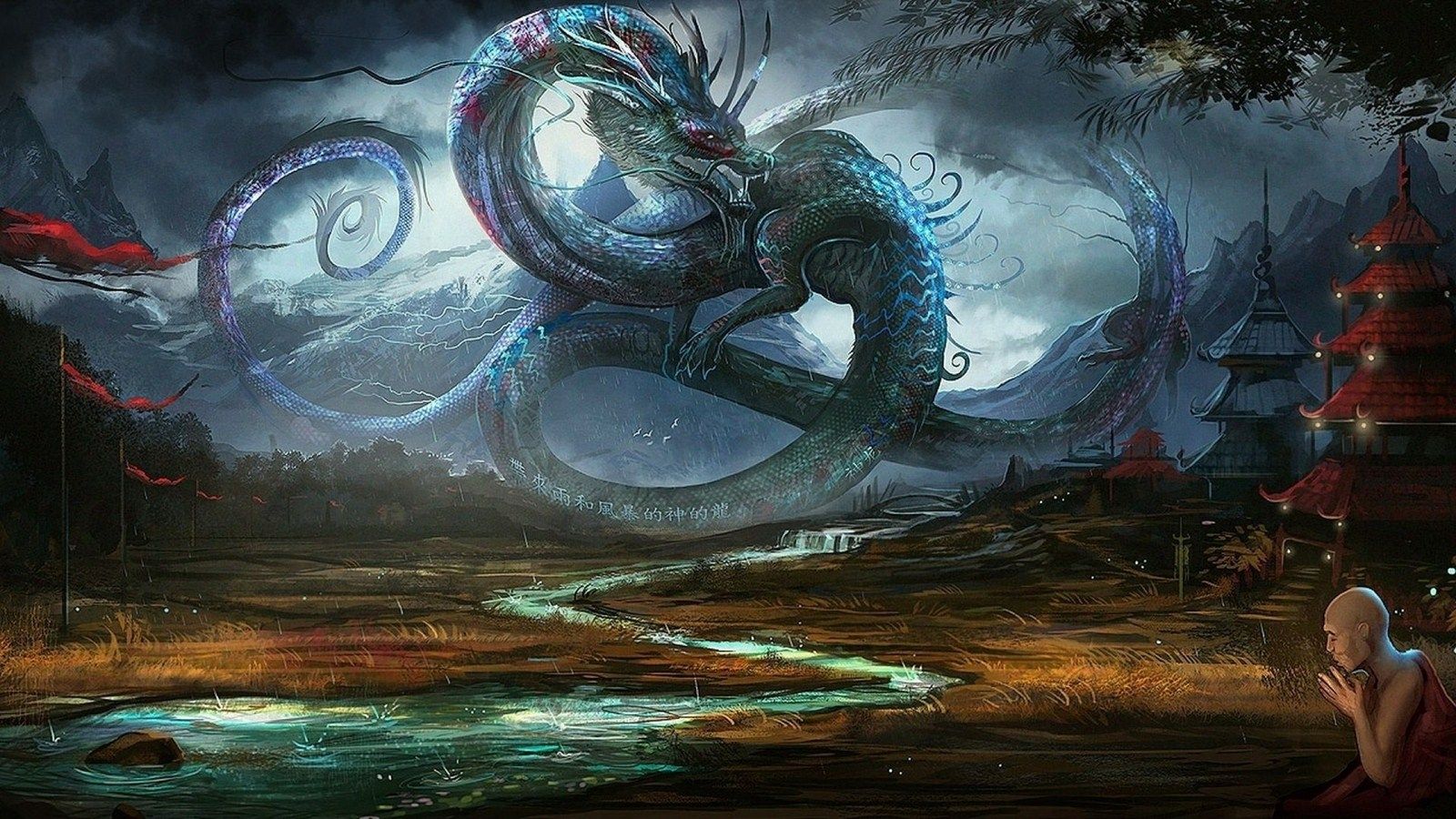 1600x900 Giant Blue Dragon Wallpaper.jpg Dragons - Japanese Dragon Painting Wallpaper