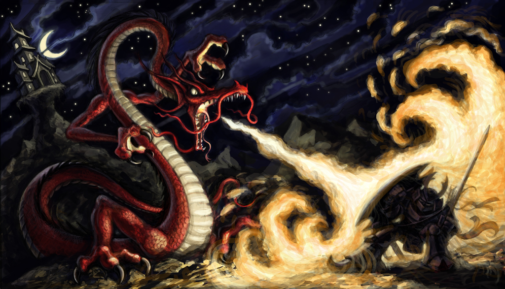 1024x587 Japanese Dragon And Samurai By Vegasmike - Japanese Dragon Painting Wallpaper