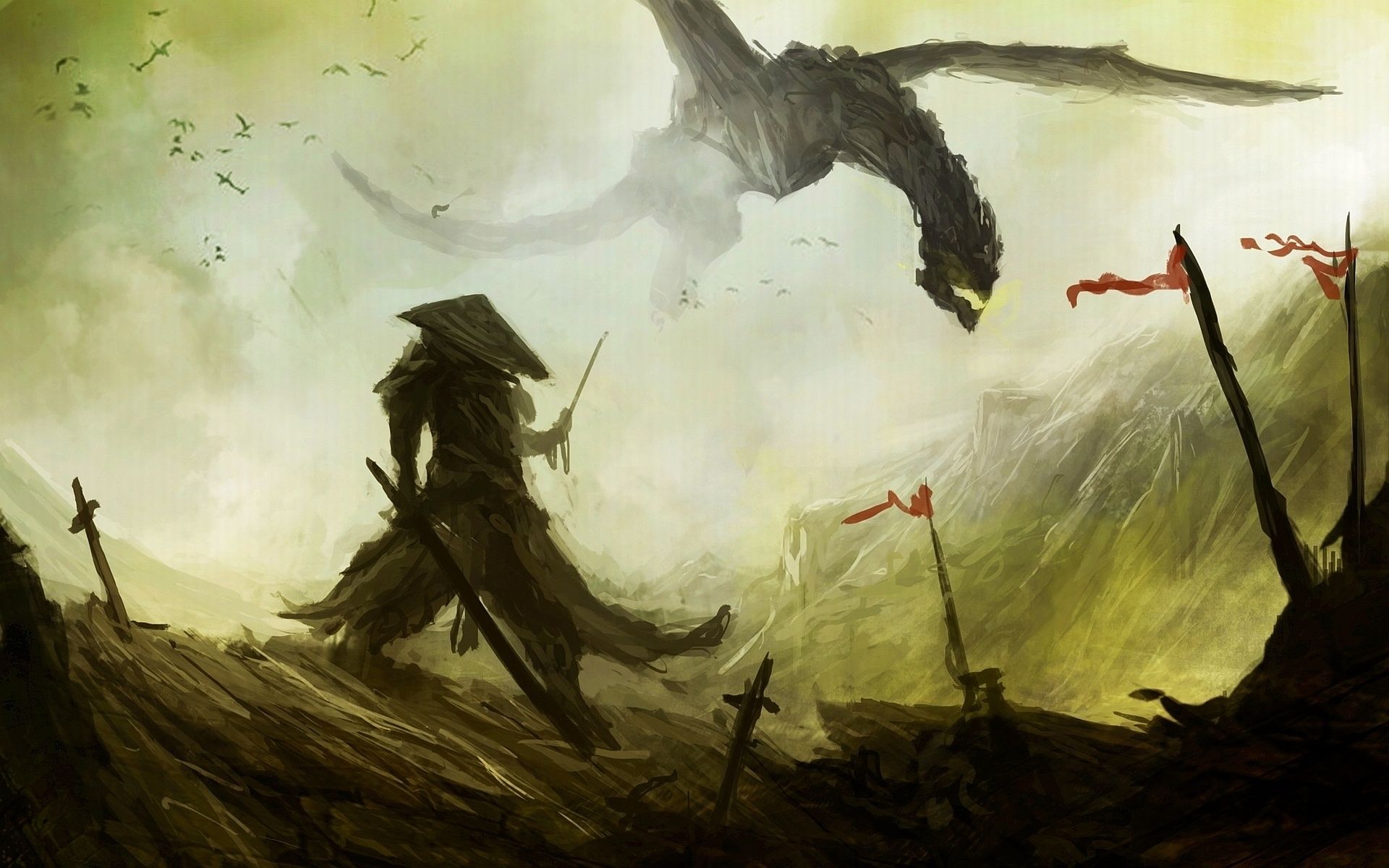 1920x1200 Samurai Dragon 1920x1200.jpg Concept Art - Japanese Dragon Painting Wallpaper