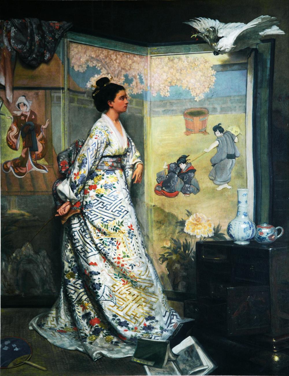 1000x1302 The Japanese Fan Painting Gustave Leonard De Jonghe Oil Paintings - Japanese Fan Painting