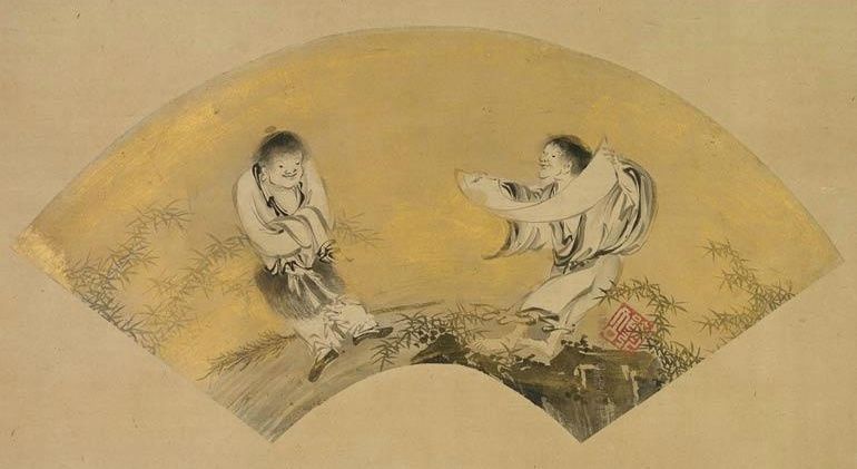 770x421 Hanshan And Shide, Mid 1500s. Shikibu Terutada (Japanese, Active - Japanese Fan Painting
