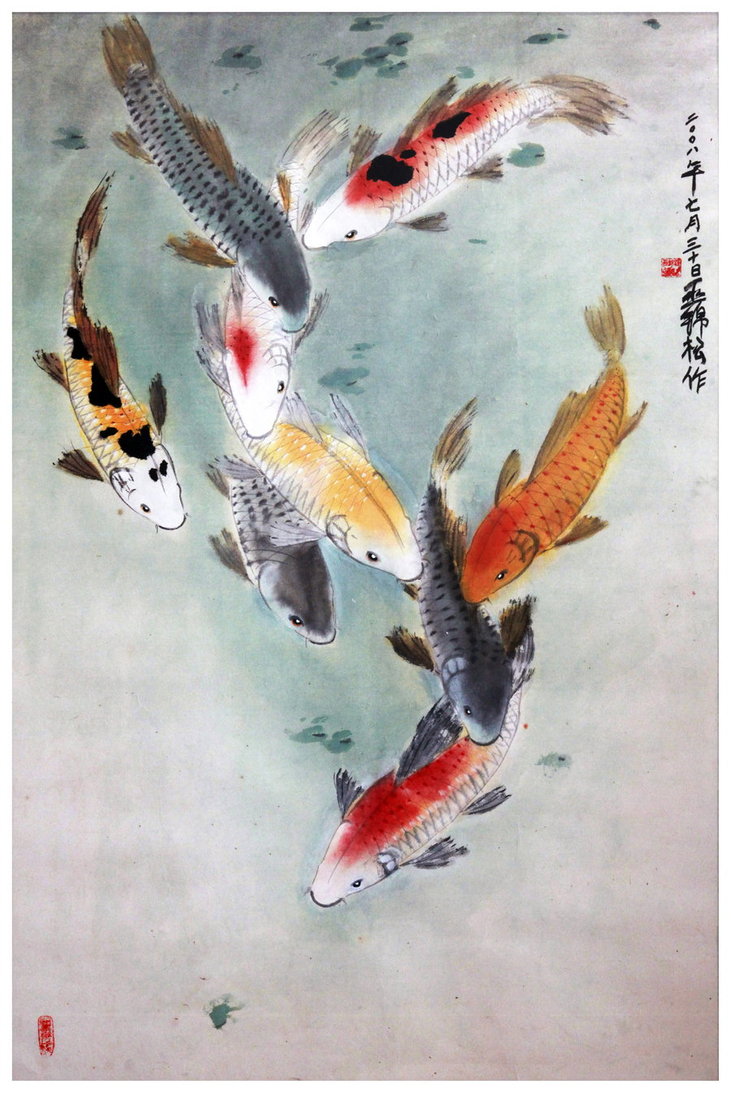 731x1093 Eight Japanese Koi By Tboonip1 - Japanese Fish Painting