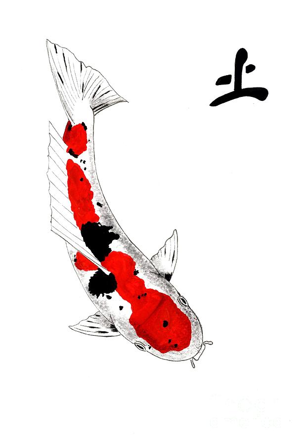 609x900 Japanese Koi Sanke Feng Shui Earth Painting By Gordon Lavender - Japanese Fish Painting