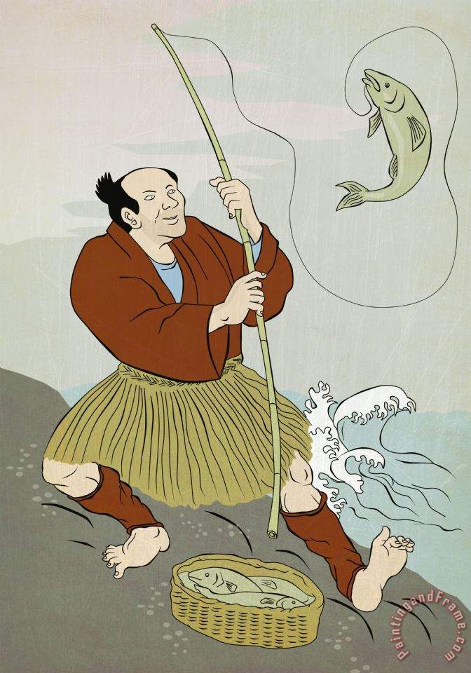 672x960 Collection 10 Japanese Fisherman Fishing Catching Trout Fish - Japanese Fish Painting