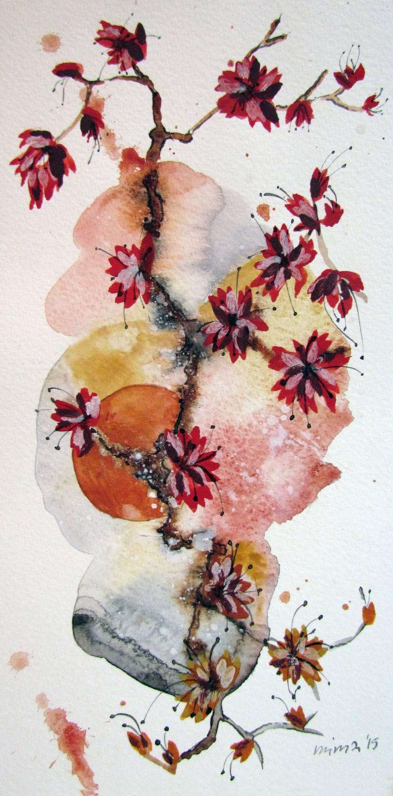 770x1558 Saatchi Art Japanese Flower Tree Painting By Milica Mihajlovic - Japanese Flower Painting