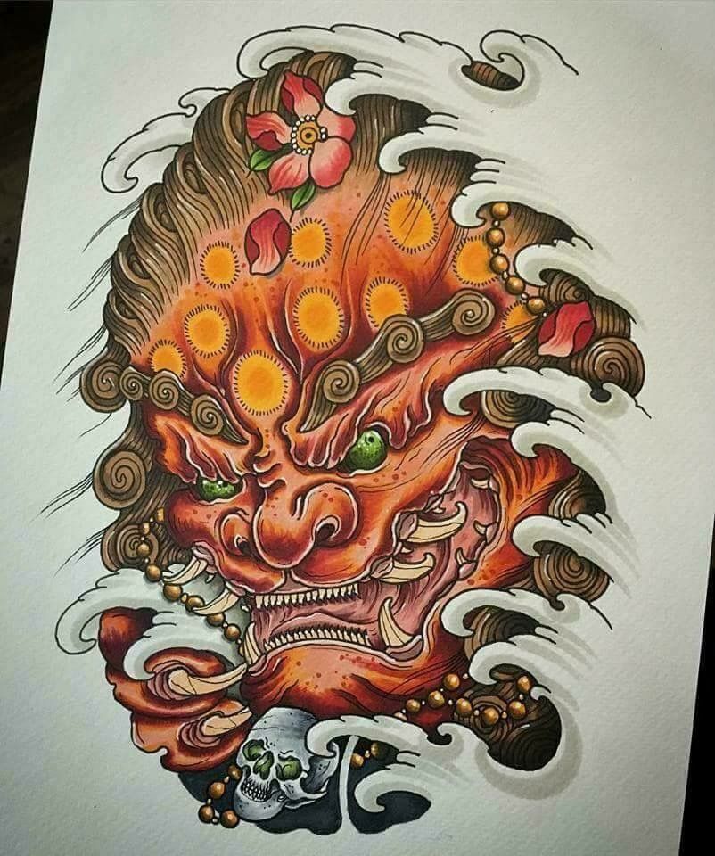 802x960 Pin By Art On Tattoo, Foo Dog - Japanese Foo Dog Painting