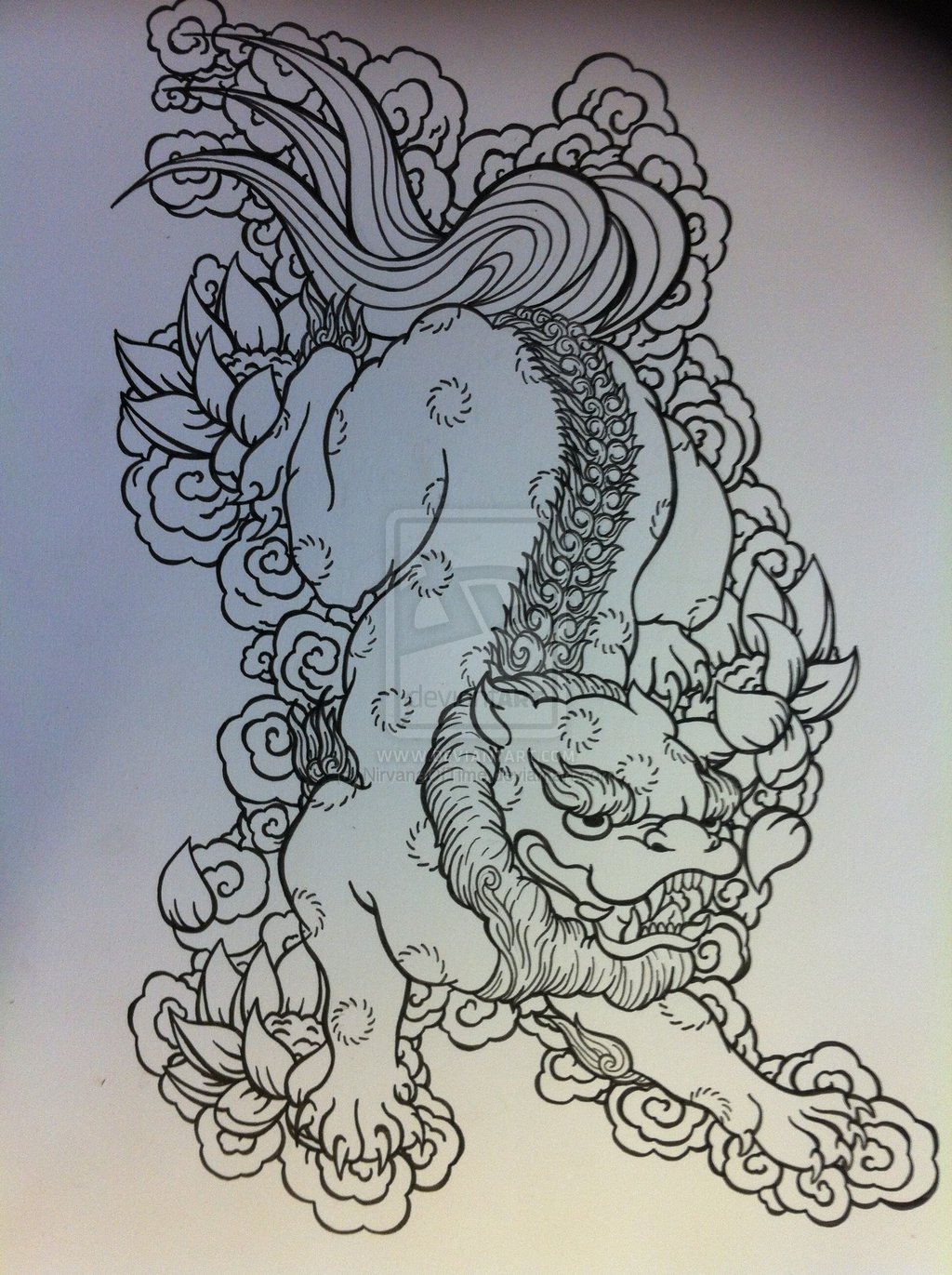 1024x1371 Collection Of Japanese Fu Dog Drawing High Quality, Free - Japanese Foo Dog Painting