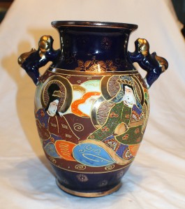 265x299 Vtg Satsuma Moriage Cobal Blue Gold Gilded Foo Dog Samurai - Japanese Foo Dog Painting