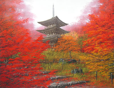 400x309 Japanese Tower Paintings And Prints - Japanese Forest Painting