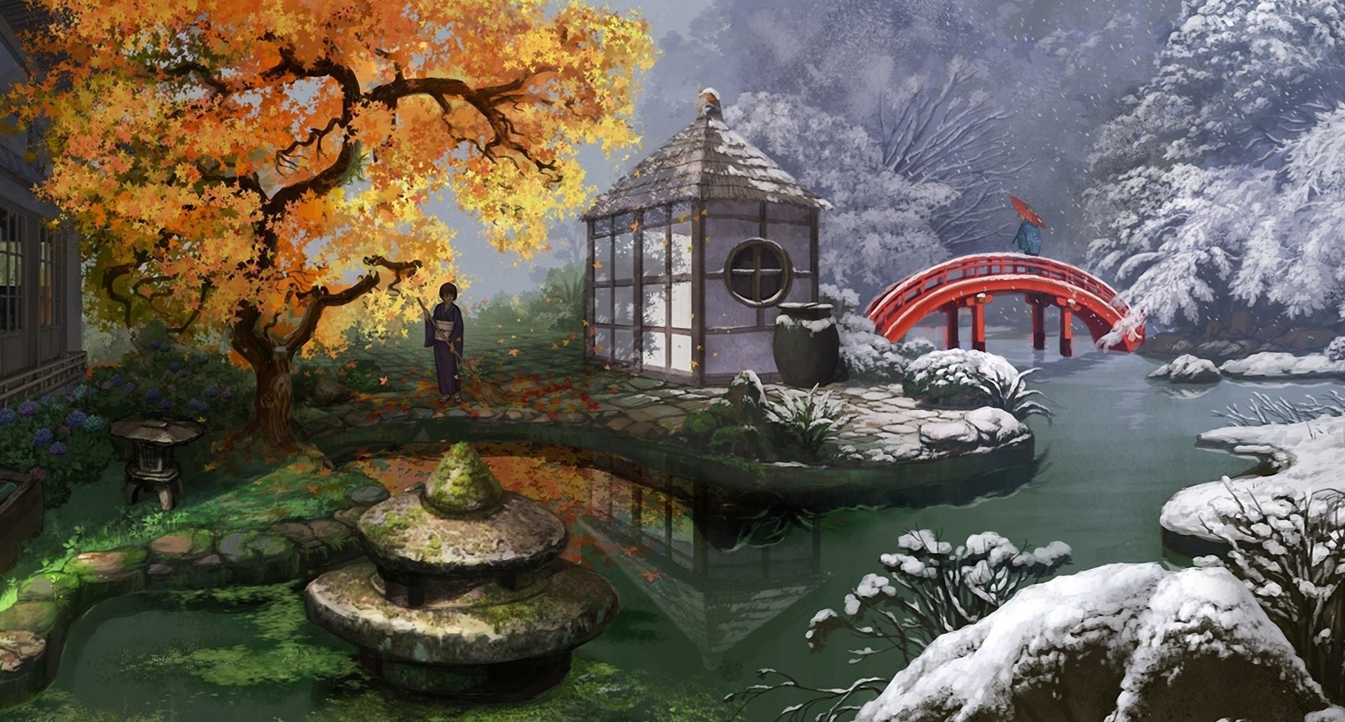1920x1030 Japanese Garden Painting - Japanese Garden Painting