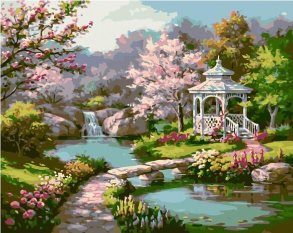 584x464 Mahuaf W1236 Japanese Garden Set For Painting By Numbers On Canvas - Japanese Garden Painting