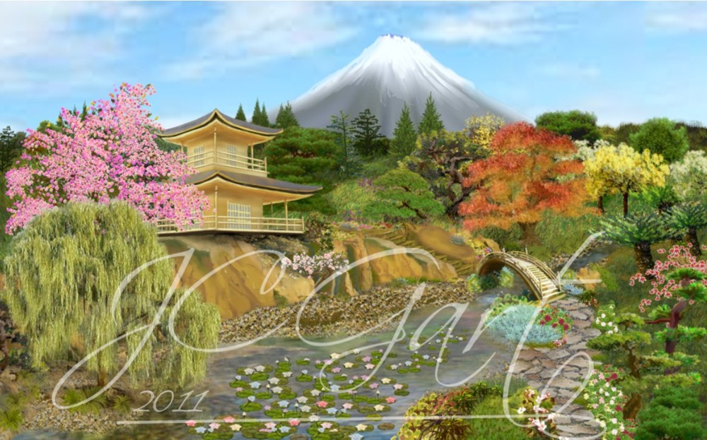 1000x623 Original Contemporary Fine Art Digital Paintings Gallery By - Japanese Garden Painting