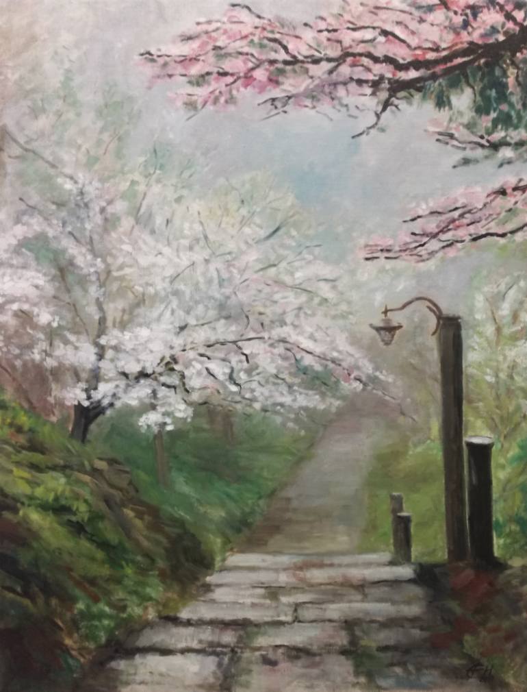 770x1010 Saatchi Art Japanese Garden Painting By Ellen Fasthuber Huemer - Japanese Garden Painting