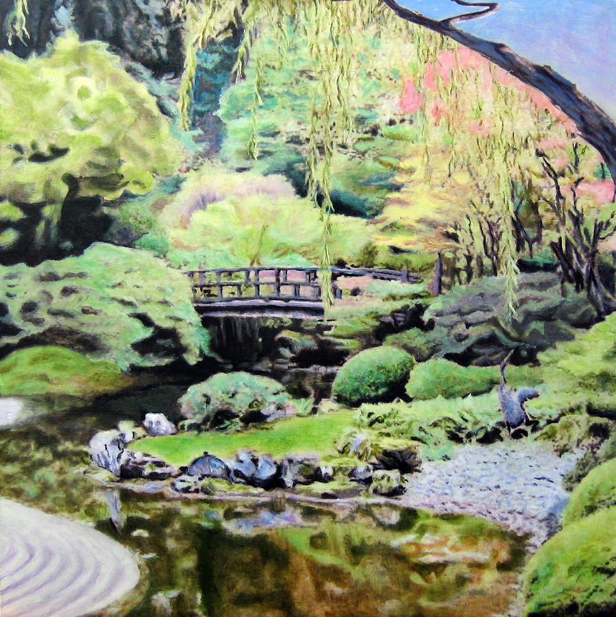 899x900 Zen Japanese Garden Panel 2 Painting By Chris Ripley - Japanese Garden Painting