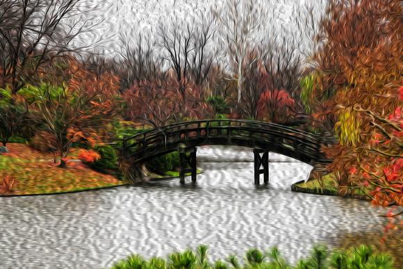 580x387 Arch Bridge And Fall Foliage In Japanese Garden Painting Stokes - Japanese Garden Painting