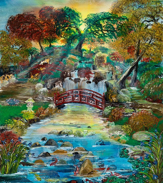 535x600 Dawn In The Japanese Garden - Japanese Garden Painting