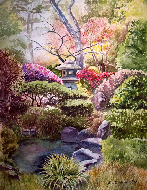 498x640 Irina Sztukowski Japanese Garden In Golden Gate Park - Japanese Garden Painting