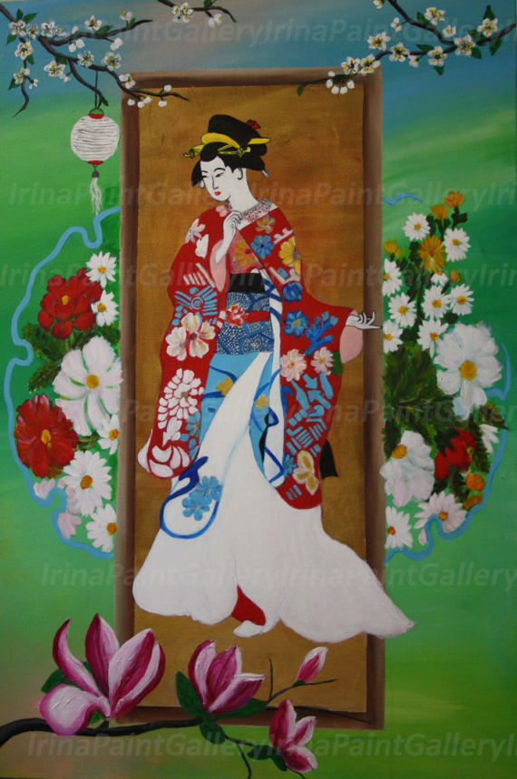 570x859 Japanese Geisha Contemporary Portrait Art Wall Painting - Japanese Geisha Painting