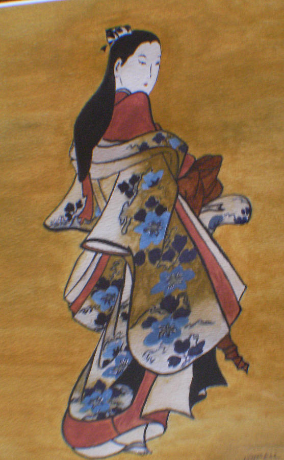 557x900 Japanese Geisha Painting By Wendy Mckee - Japanese Geisha Painting