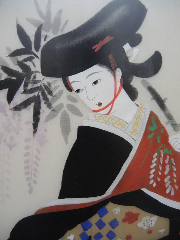 576x768 Signed Vintage Japanese Painting On Silk Of A Geisha - Japanese Geisha Painting