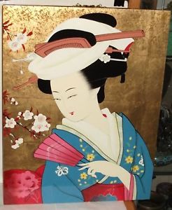 246x300 Japanese Geisha Girl Acrylic On Wood Board Painting Ebay - Japanese Geisha Painting