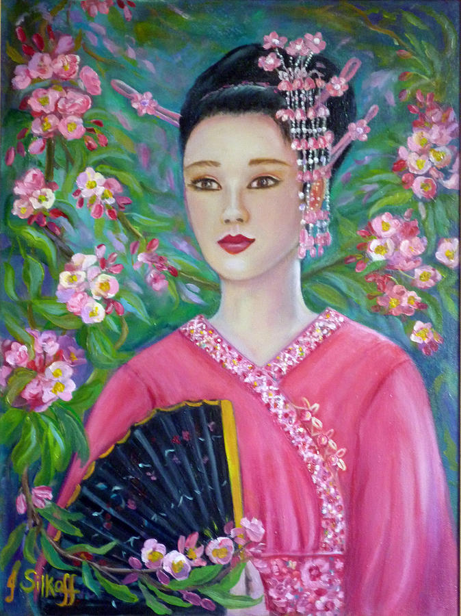 674x900 Japanese Girl Painting By Janet Silkoff - Japanese Girl Painting