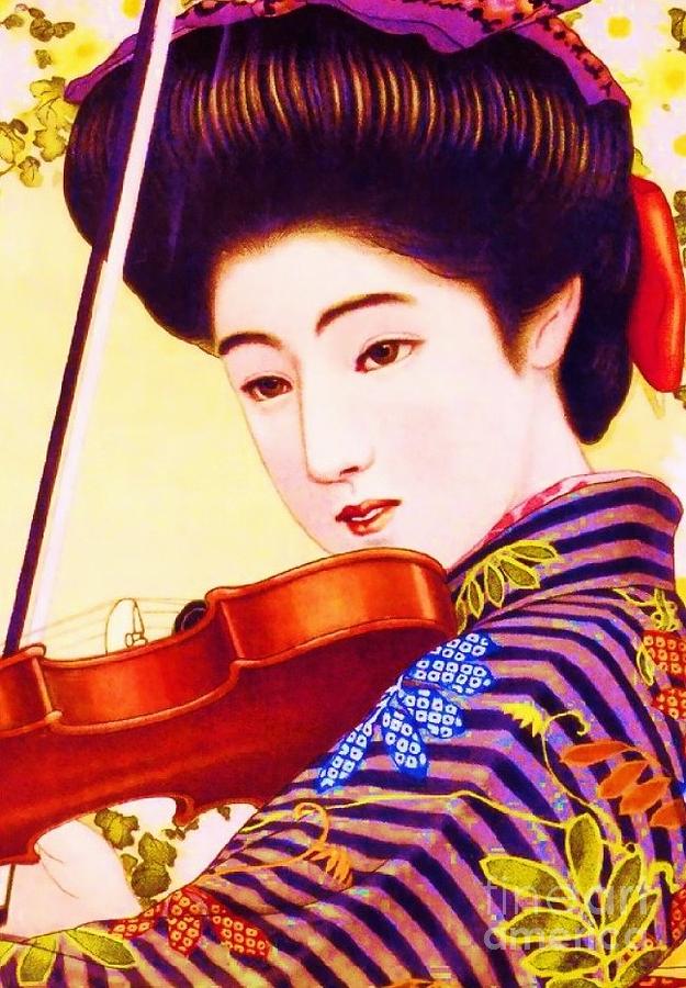 625x900 Japanese Girl Playing Violin Painting By Roberto Prusso - Japanese Girl Painting