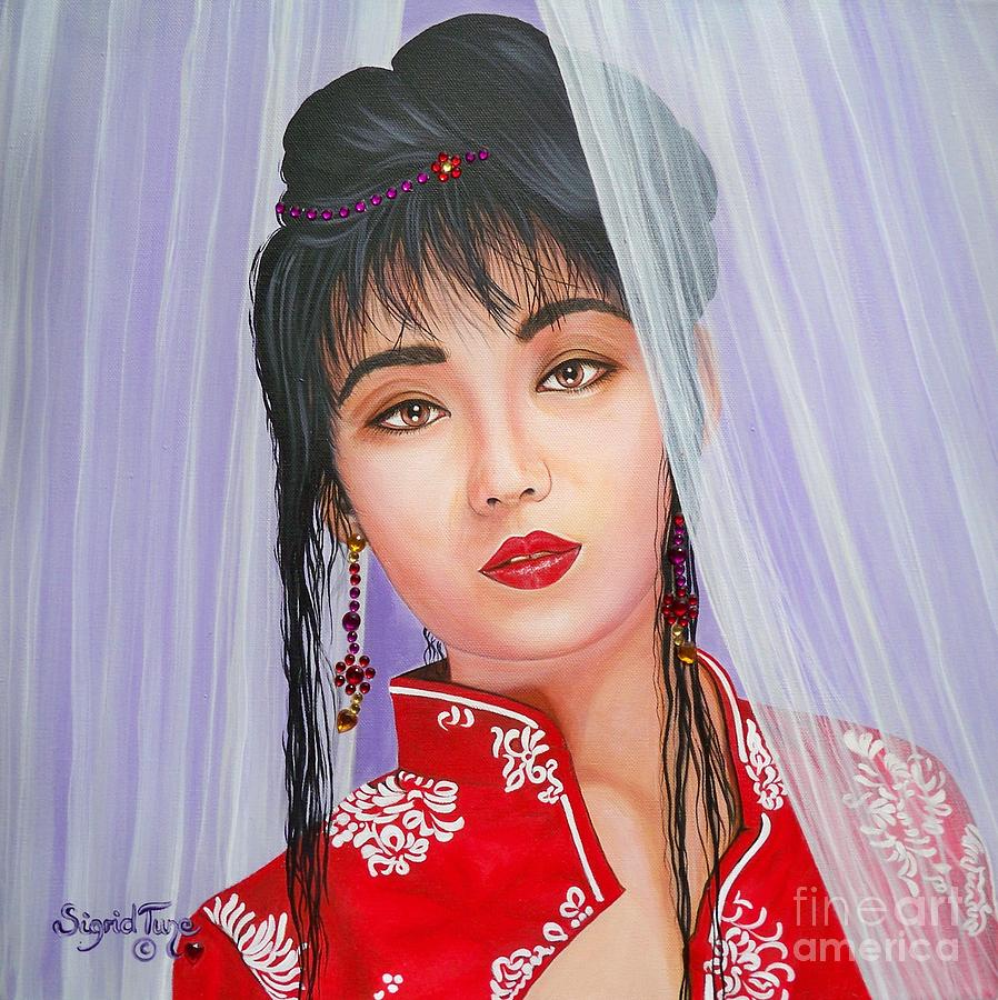 898x900 Amenable Japanese Girl. From The Attitude Girls Painting By Sigrid - Japanese Girl Painting