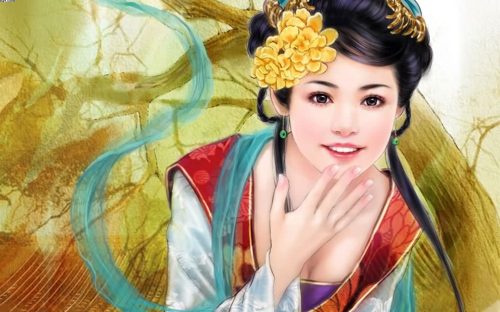1024x640 Beautiful Japanese Girl Art Painting - Japanese Girl Painting