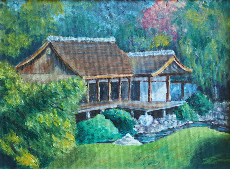900x665 Japanese Tea House Painting By Joseph Levine - Japanese House Painting