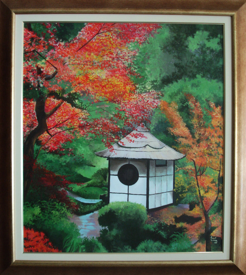 845x945 Japanese Tea House By Karolvig - Japanese House Painting