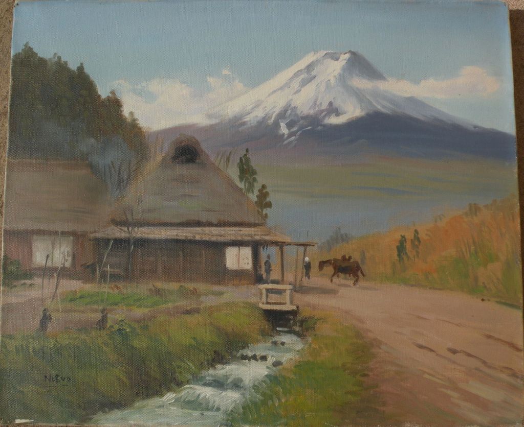 1024x836 Nobuo Impressionist Japanese Art Landscape Painting Near Mt. Fuji - Japanese House Painting