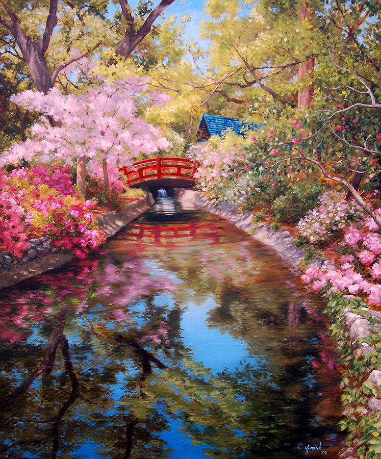 747x900 Bridge To The Japanese Teahouse Painting By Johanna Girard - Japanese House Painting