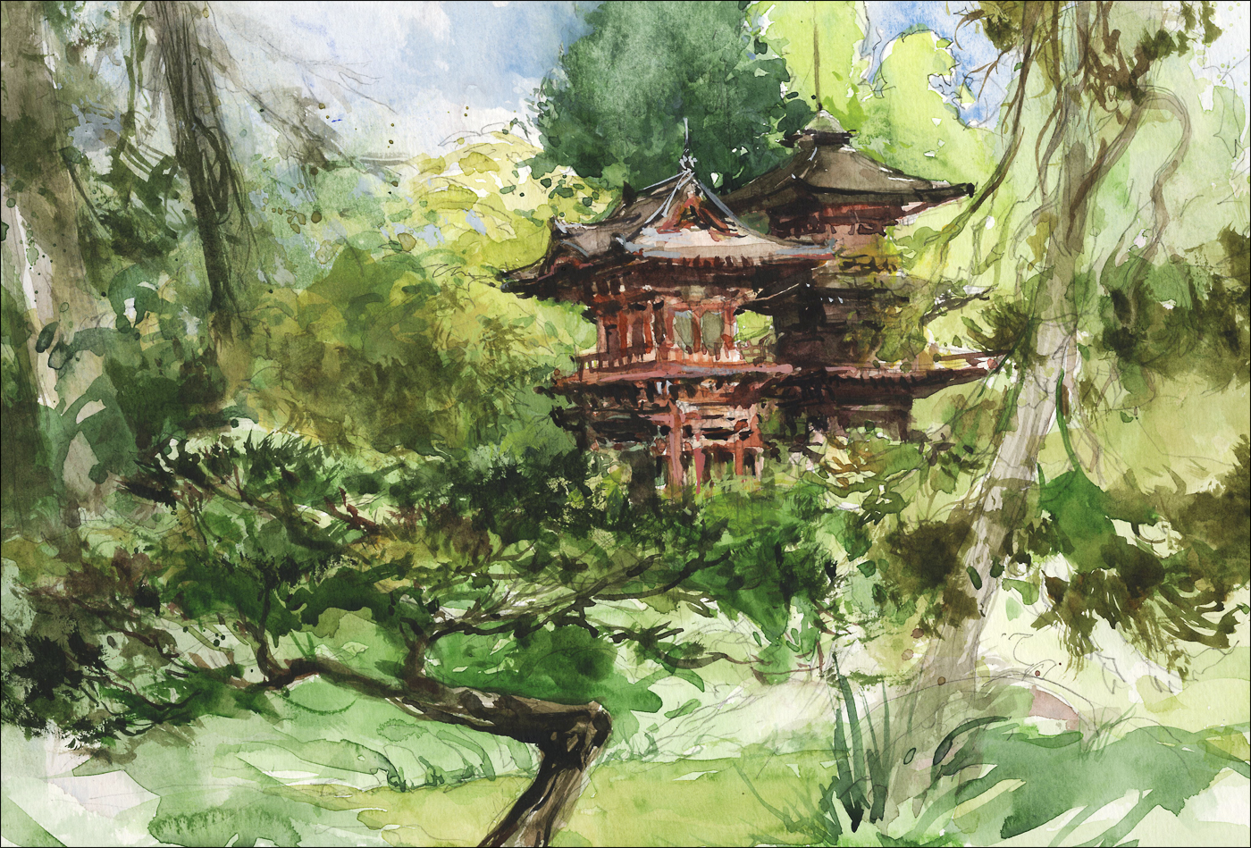 1400x949 Golden Gate Park, Japanese Garden Urban Sketchers - Japanese House Painting