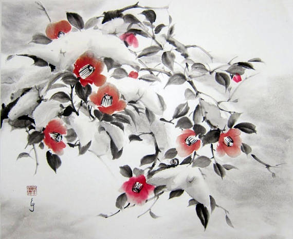 570x466 Japanese Ink Painting Sumi E Ink Painting Asian Watercolor - Japanese Ink Painting