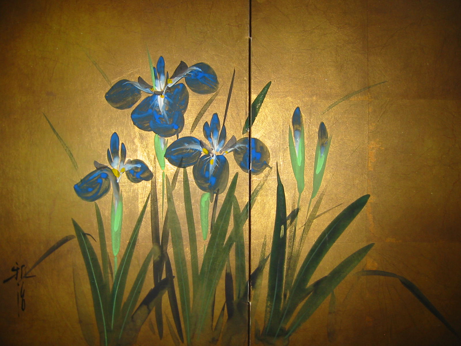1600x1200 Japan Still Life Iris Two Fold Tea Screen For Sale - Japanese Iris Painting