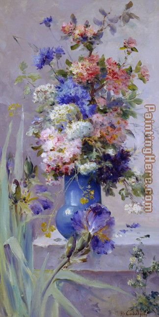 324x644 Eugene Henri Cauchois Summer Flowers With Japanese Iris Painting - Japanese Iris Painting