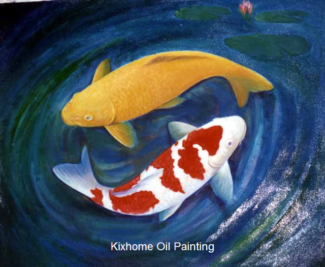 640x525 Japanese Koi Fish Hand Painted Wall Art Reproduction - Japanese Koi Fish Painting