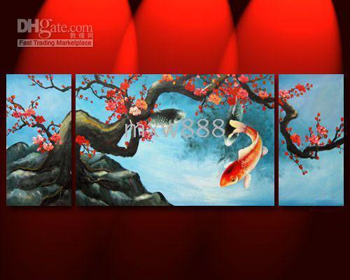 500x400 2018 Feng Shui Painting Japanese Koi Fish Painting 130 +framed - Japanese Koi Fish Painting