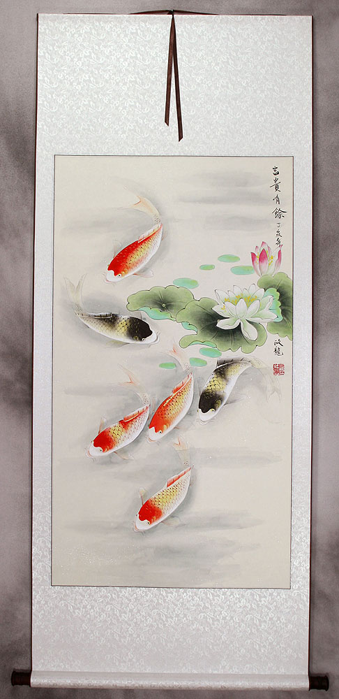 486x1000 Japanese Koi Fish And Lotus - Japanese Koi Painting