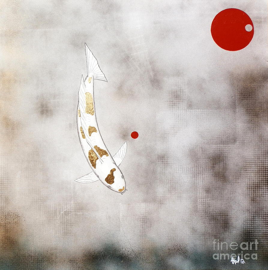 893x900 Japanese Koi Kin Gin Metallic Painting Painting By Gordon Lavender - Japanese Koi Painting
