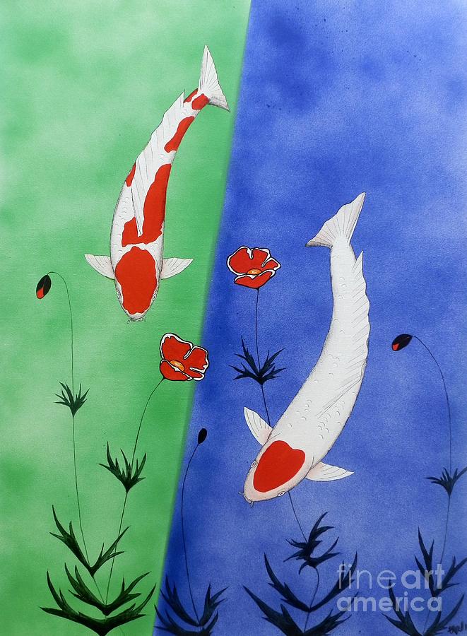 661x900 Japanese Koi Kohaku And Tancho Painting By Gordon Lavender - Japanese Koi Painting