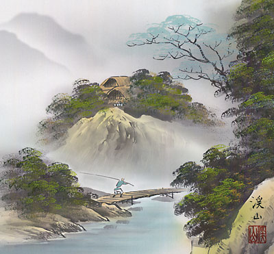 400x371 Japanese Landscape Painting Scroll Kunpu Sousui - Japanese Landscape Painting