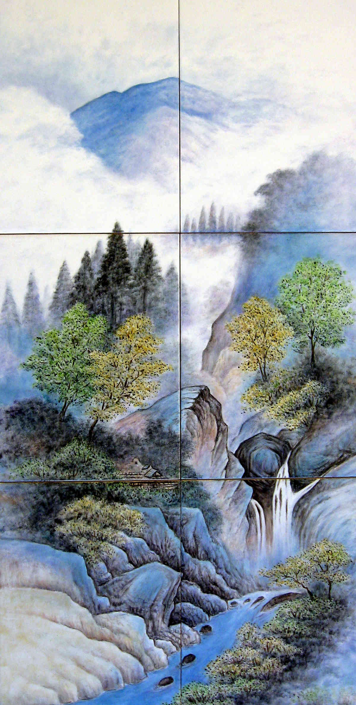 1200x2374 Sansui Ga Landscape Painting Japanese Bath Decor Tile Mural - Japanese Landscape Painting