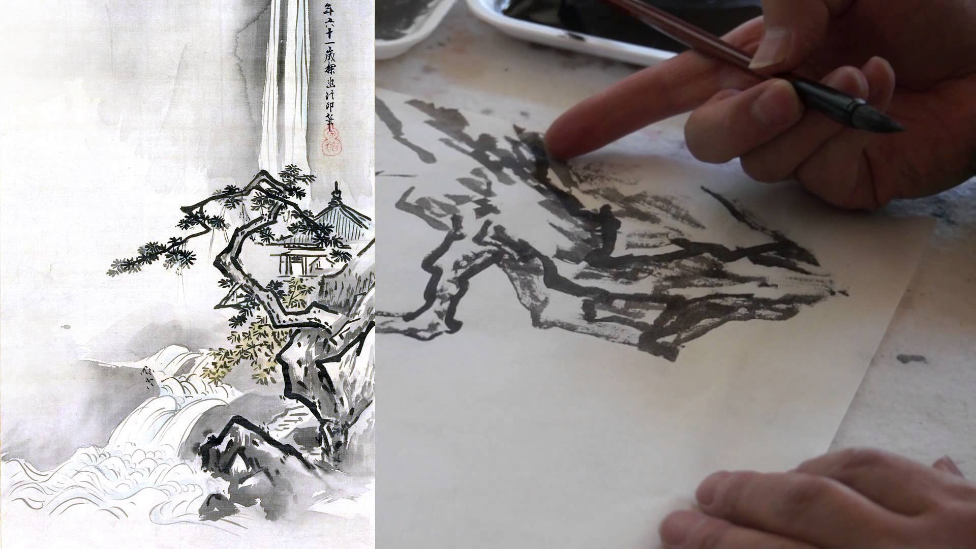 1920x1080 Henry Li Painting A Summer Landscape After Japanese Master Kano - Japanese Landscape Painting